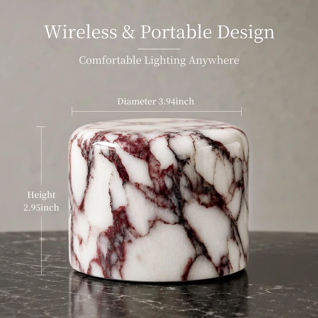 Alt view image 7 of 7 - Natural Marble Cordless Touch Dimmable Table Lamp Night Light | 4000mAh Battery, 3-level Dimmable 3000K Warm Light, Unique Marble Lamp For Bedroom, Dining, Patio & Home Decor Gift