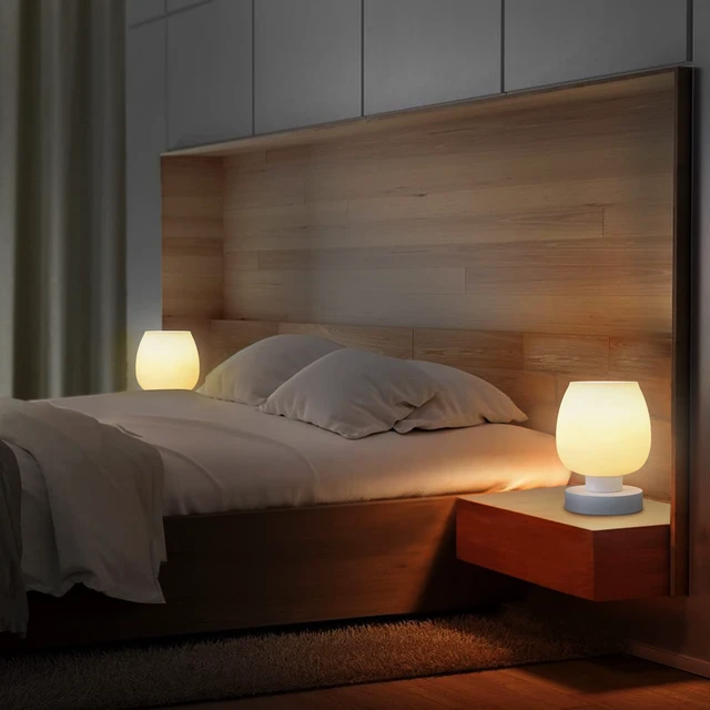 Alt view image 6 of 7 - Touch Bedside Table Lamp Set of 2 - Small Modern Table Lamp for Bedroom Living Room Nightstand, 3-Way Dimable Desk lamp with White Opal Glass Lamp Shade, 2700K LED Bulb, Simple Design Home Decor