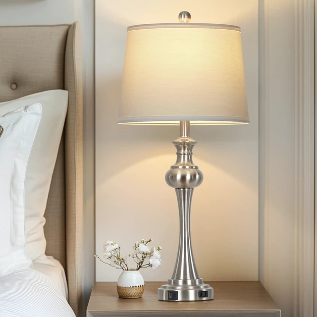 Alt view image 3 of 7 - Silver Table Lamps Set of 2, 29" Bedside Lamps with USB C+A | 3 Way Dimmable, Touch Nightstand Lamp for Beroom, Living Room, End Table ,2 LED Bulbs Included