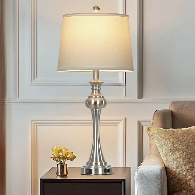 Alt view image 4 of 7 - Silver Table Lamps Set of 2, 29" Bedside Lamps with USB C+A | 3 Way Dimmable, Touch Nightstand Lamp for Beroom, Living Room, End Table ,2 LED Bulbs Included