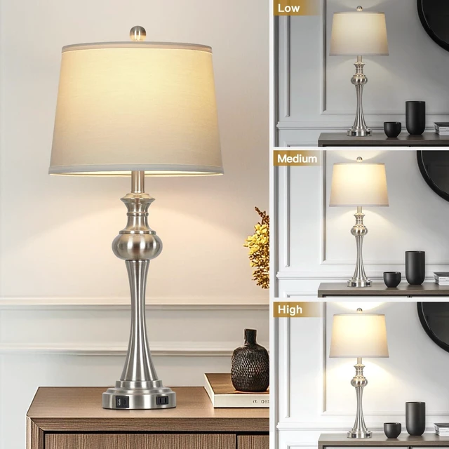 Alt view image 6 of 7 - Silver Table Lamps Set of 2, 29" Bedside Lamps with USB C+A | 3 Way Dimmable, Touch Nightstand Lamp for Beroom, Living Room, End Table ,2 LED Bulbs Included
