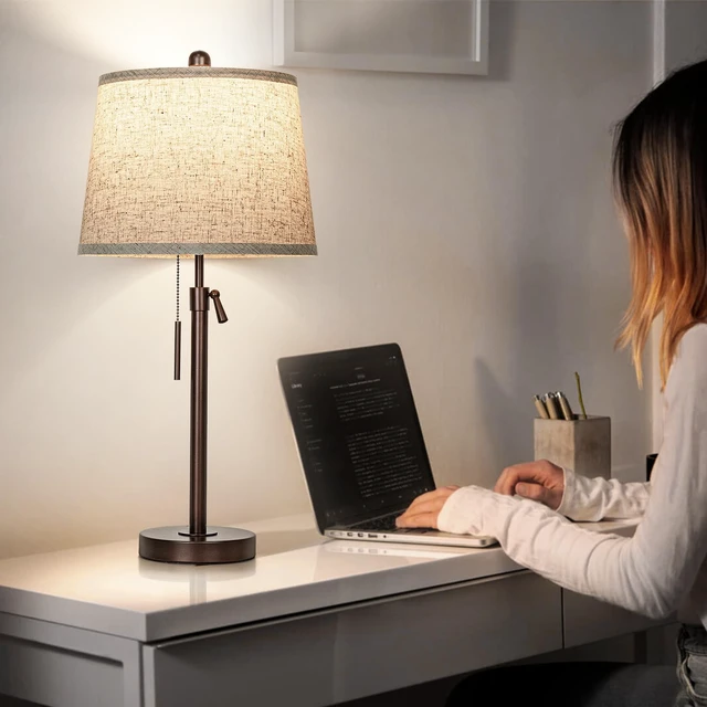 Alt view image 5 of 7 - Table Lamps Set of 2, 22" to 30"Adjustable Height Bedside Lamps for Living Room 3 Color Temperatures Tall Nightstand Lamps Modern Brown Table Lamp for Bedroom Office End Table (Bulbs Included)