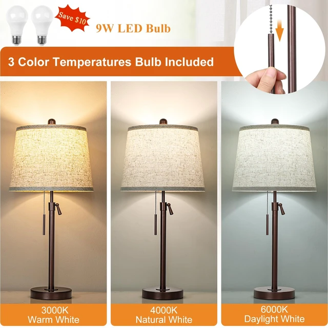 Alt view image 3 of 7 - Table Lamps Set of 2, 22" to 30"Adjustable Height Bedside Lamps for Living Room 3 Color Temperatures Tall Nightstand Lamps Modern Brown Table Lamp for Bedroom Office End Table (Bulbs Included)