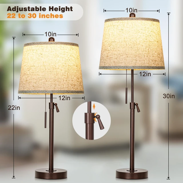 Alt view image 2 of 7 - Table Lamps Set of 2, 22" to 30"Adjustable Height Bedside Lamps for Living Room 3 Color Temperatures Tall Nightstand Lamps Modern Brown Table Lamp for Bedroom Office End Table (Bulbs Included)