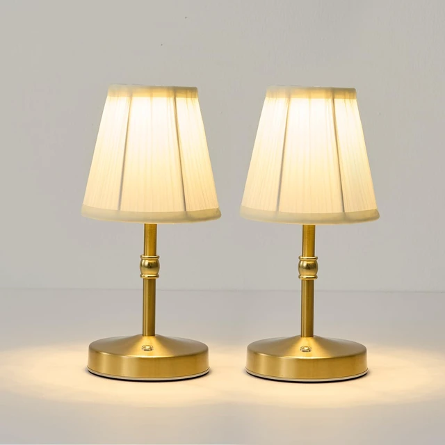 Main image of Cordless Mini Lamps Gold,3000 mah Battery Operated Lamp,3 Color Temperature Dimmable Table Lamp,Small Rechargeable Table Lamp Fabric,Aesthetic Small kitchen Lamp for Counter,Dinner (Gold,2 Pack)