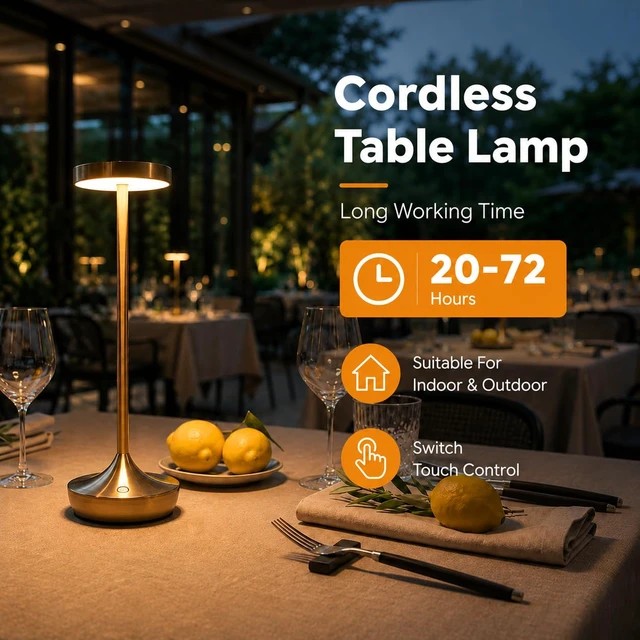 Alt view image 6 of 7 - 2 Pack Cordless Table Lamps Rechargeable 6000mAh, 72H Runtime | Stepless Touch Dimming with 3 Color Modes & Memory Function, IP54 Waterproof for Restaurants, Dining, Home & Patios (Bronze)