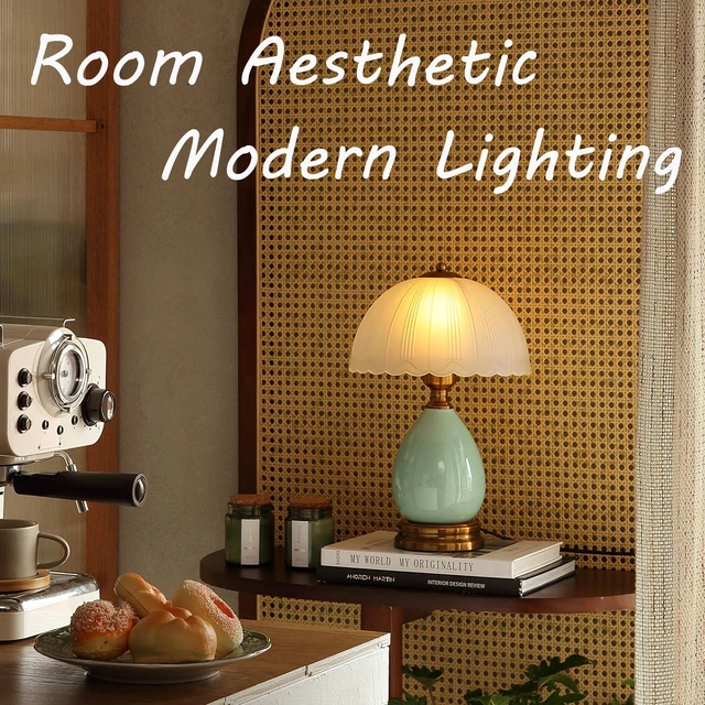 Alt view image 3 of 6 - 16" Vintage Ceramic Table Lamp for Bedroom,Mushroom Lamps (LD001) | Mid Century Modern Ceramic Lamps for Living Room,Retro Bedside Glass Lamps, Classic Chinoiserie Green Lamp for Home Decor