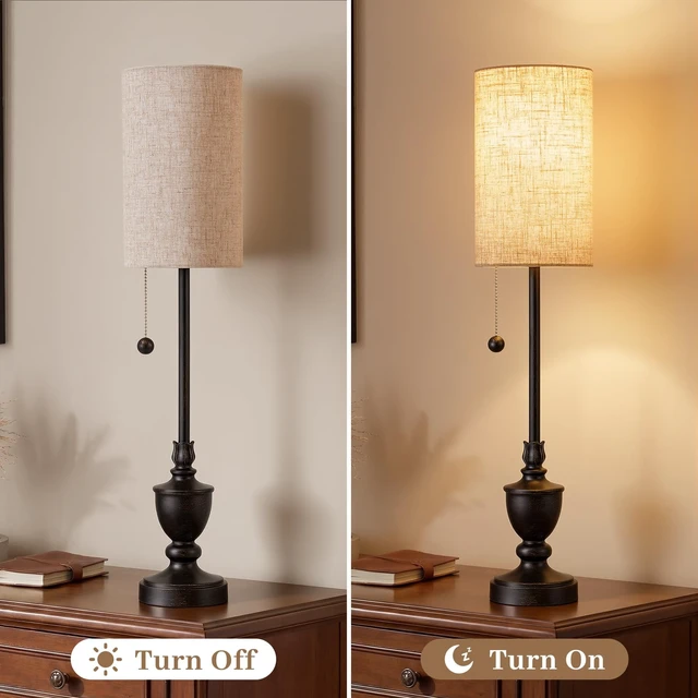 Alt view image 2 of 7 - Buffet Table Lamps Set of 2,28" Tall Skinny Black Resin Living Room Lamp | Traditional Rustic Candlestick Lamp with Pull Chain for Console Table,Dining Sideboard,Entryway,Hallway,Bedroom,Bedside
