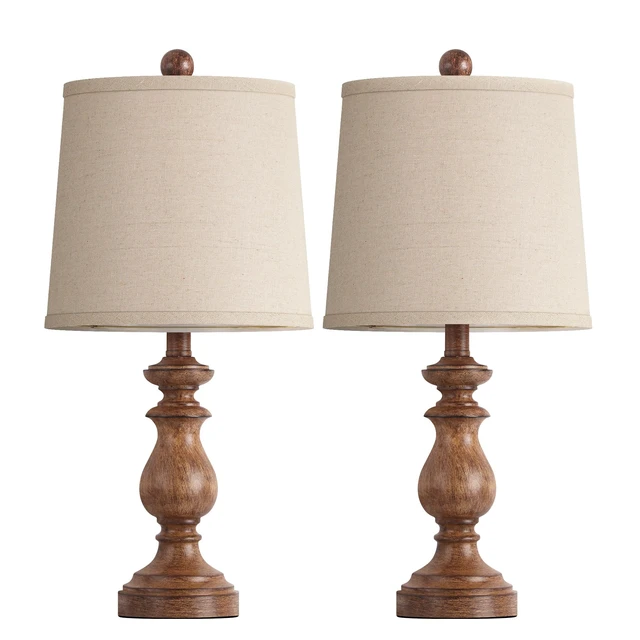 Alt view image 2 of 7 - Traditional Table Lamp Set of 2, Rustic Farmhouse Table Lamps for Living Room Bedroom, 22" Bedside Desk Lamps Vintage Nightstand Lamps with Linen Shades, Wood Grain
