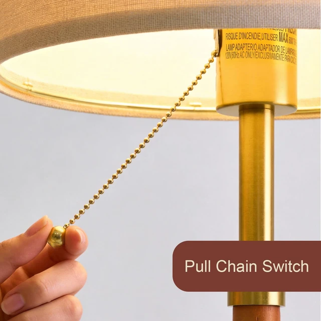 Alt view image 3 of 7 - 22" Wood Table Lamps Mid Century Modern Lamp for Bedroom Living Room | Bedside Lamps for Night Stands Nightstand Lamp with Pull Chain Gold Small Side End Table Lamps Set of 2 Vintage Deco Gifts