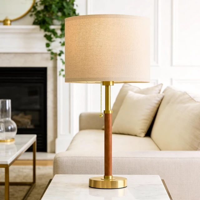 Alt view image 5 of 7 - 22" Wood Table Lamps Mid Century Modern Lamp for Bedroom Living Room | Bedside Lamps for Night Stands Nightstand Lamp with Pull Chain Gold Small Side End Table Lamps Set of 2 Vintage Deco Gifts