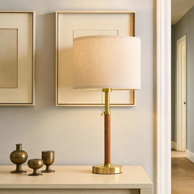 Alt view image 7 of 7 - 22" Wood Table Lamps Mid Century Modern Lamp for Bedroom Living Room | Bedside Lamps for Night Stands Nightstand Lamp with Pull Chain Gold Small Side End Table Lamps Set of 2 Vintage Deco Gifts