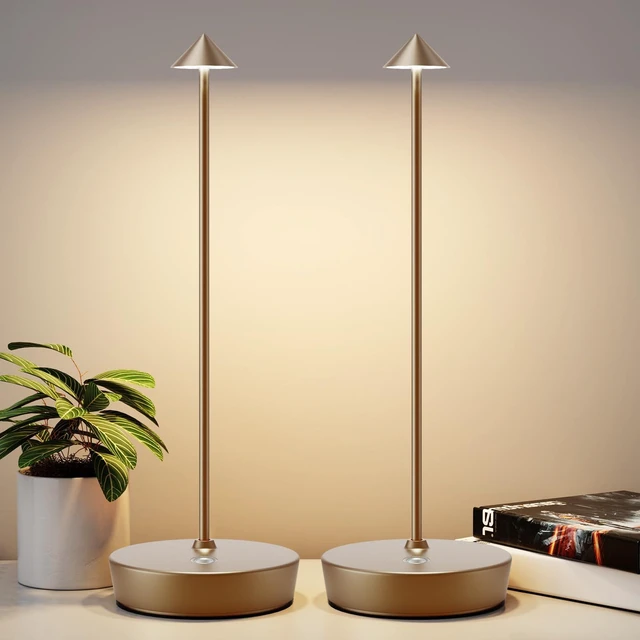 Main image of 2Pack Rechargeable Cordless Table Lamp, Portable Powered LED Battery 6000mAh Metal USB Desk Lamp, 3 Levels Brightness Light for Restaurants Outdoor (2pack Titanium)