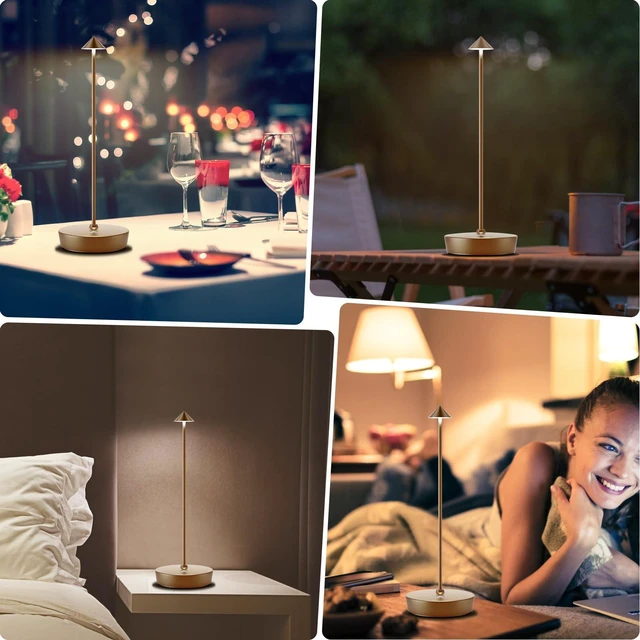 Alt view image 5 of 6 - 2Pack Rechargeable Cordless Table Lamp, Portable Powered LED Battery 6000mAh Metal USB Desk Lamp, 3 Levels Brightness Light for Restaurants Outdoor (2pack Titanium)