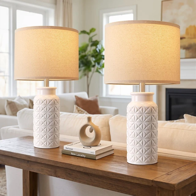 Alt view image 5 of 7 - 22.6" Modern Ceramic Bedside Lamps Set of 2, Lamps for Bedroom,White | Table Lamps for Living Room, Nightstand Lamps, End Table, Farmhouse Home Decor, Desk Lamp for Housewarming Gifts New Home