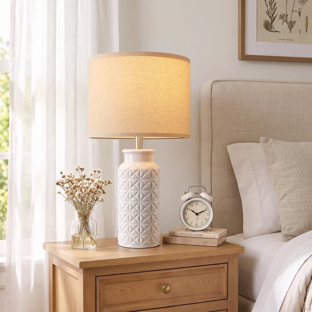 Alt view image 6 of 7 - 22.6" Modern Ceramic Bedside Lamps Set of 2, Lamps for Bedroom,White | Table Lamps for Living Room, Nightstand Lamps, End Table, Farmhouse Home Decor, Desk Lamp for Housewarming Gifts New Home