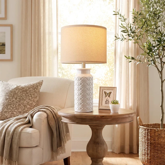Alt view image 7 of 7 - 22.6" Modern Ceramic Bedside Lamps Set of 2, Lamps for Bedroom,White | Table Lamps for Living Room, Nightstand Lamps, End Table, Farmhouse Home Decor, Desk Lamp for Housewarming Gifts New Home
