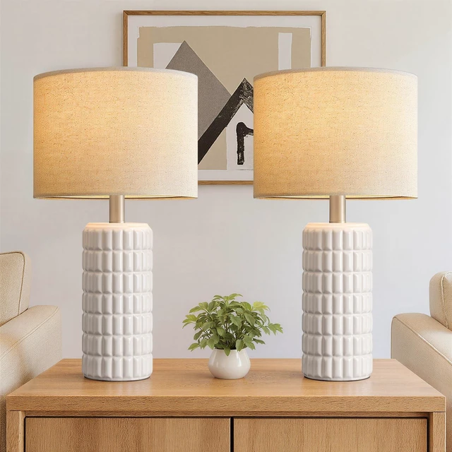 Main image of 23" Modern Ceramic Table Lamps Set of 2, Lamps for Bedroom, White | Lamps for Living Room, Bedroom, Bedside, Night Stands, End Table, Desk, Farmhouse Home Decor