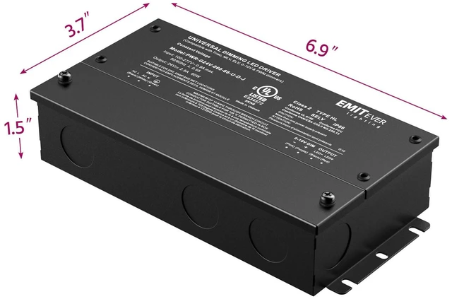 Alt view image 3 of 7 - 60W 24V 5-in-1 Dimmable LED Driver,AC 110-277V to DC Power Supply | ELV/MLV/TRIAC/0-10V/PWM Compatible,Works with Lutron & Leviton,Transformer for LED Lighting,Waterproof IP67,UL Listed,class 2