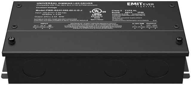 Alt view image 7 of 7 - 60W 24V 5-in-1 Dimmable LED Driver,AC 110-277V to DC Power Supply | ELV/MLV/TRIAC/0-10V/PWM Compatible,Works with Lutron & Leviton,Transformer for LED Lighting,Waterproof IP67,UL Listed,class 2