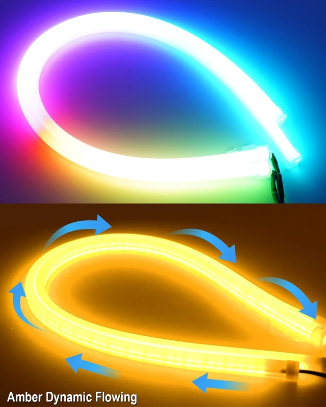 Alt view image 2 of 7 - Sequential LED Strips APP Bluetooth Control RGB Multi Color Headlight 24Inch LED Daytime Running Lights Flexible DRL Tube Strip 12V 2-Pack