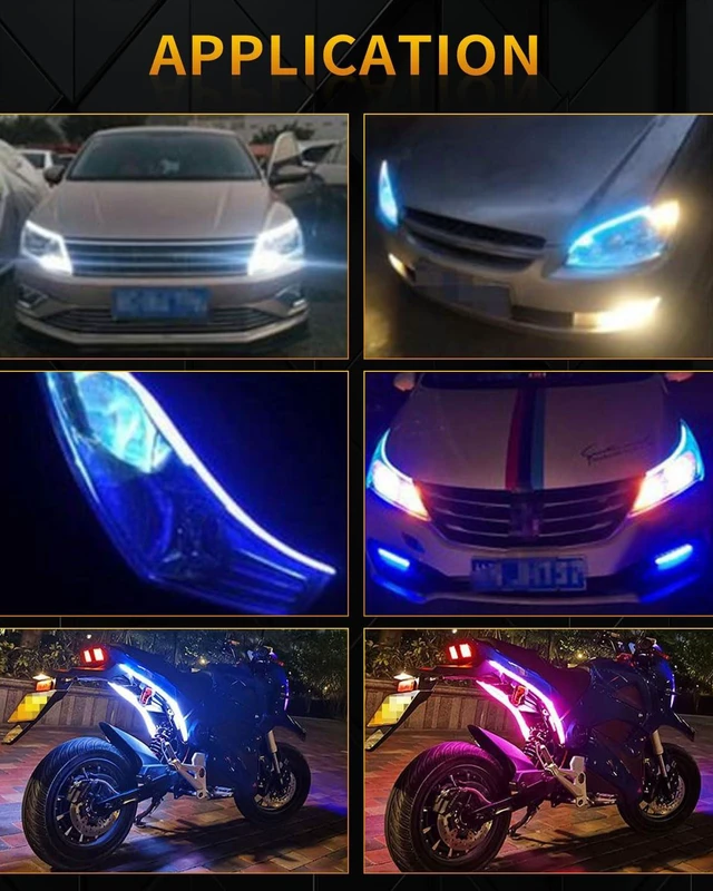 Alt view image 6 of 7 - Sequential LED Strips APP Bluetooth Control RGB Multi Color Headlight 24Inch LED Daytime Running Lights Flexible DRL Tube Strip 12V 2-Pack