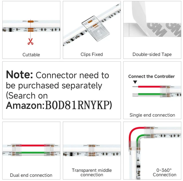 Alt view image 7 of 7 - 16.4FT WS2811 Dual IC Chasing RGBCCT DC24V COB LED Strip Light | UL Listed High Density 840LEDs/m Chasing IC RGB Light+Tunable White 3000K-6000K,10mm Width 3M Tape(No Adapter or Controller)