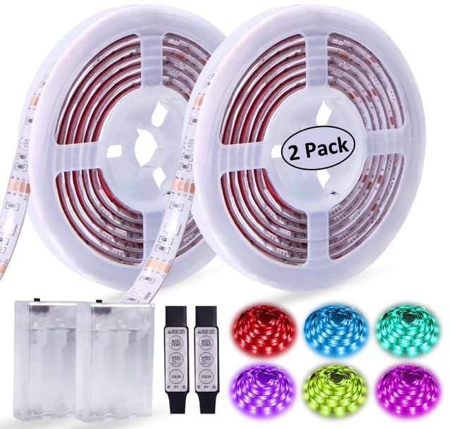 Main image of Battery Operated LED Strip Lights RGB Battery Powered Led Strip Lights | 2Pcs13.2FT/4M, 3 Keys Controller, Color Changing Flexible Lights, PC TV Mirror Kitchen Cabinet Shelves, Room Decor