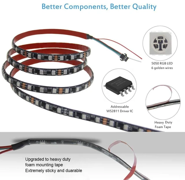 Alt view image 3 of 7 - WS2811 RGB-IC Addressable LED Light Strip 16.4ft 300LEDs 12V LED Strip Lights Dream Color Programmable LED Pixel Rope Light Waterproof IP65 with Adhesive Back(No Adapter & Controller)