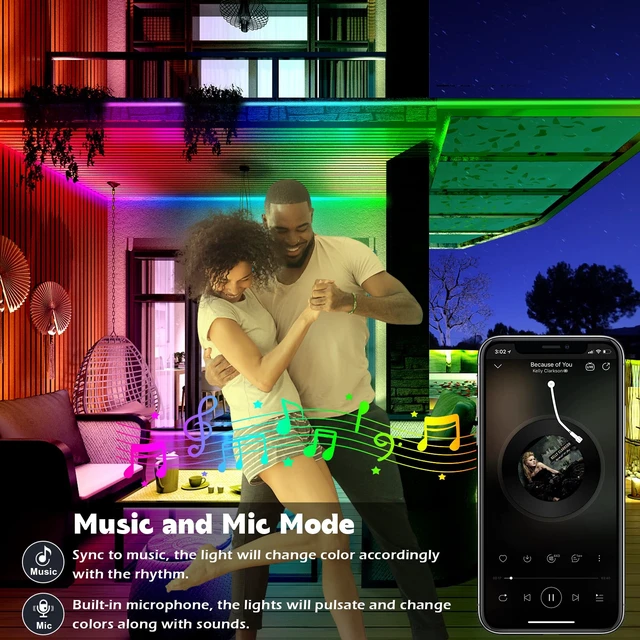 Alt view image 6 of 7 - 100ft Outdoor LED Strip Lights Waterproof,IP68 Outside Led Light Strips Waterproof with Bluetooth App Remote Control,Music Sync RGB Exterior Led Rope Lights,for Balcony,Deck,Roof,Garden,Pool