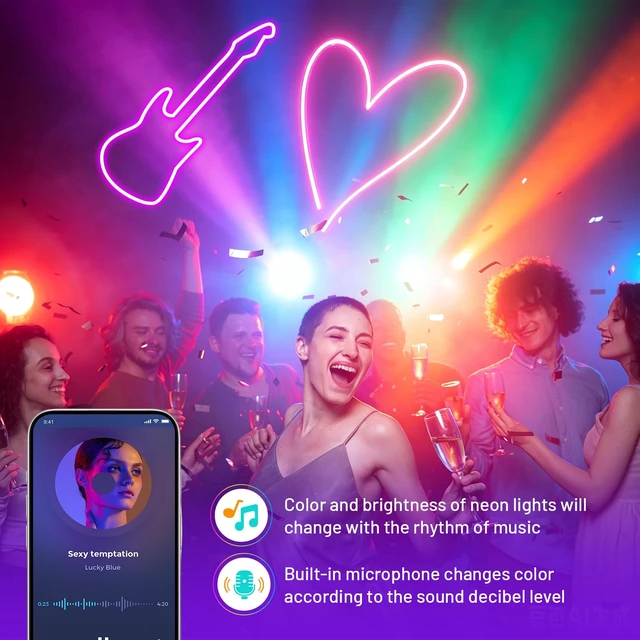 Alt view image 5 of 7 - 100FT RGB LED Neon Rope Lights (50FT* 2 Rolls), Flexible LED Strip Lights | Flexible Waterproof App & Remote Control Music Sync LED Rope Lights, Multiple Modes for Bedroom Gaming Room & Outdoor Decor