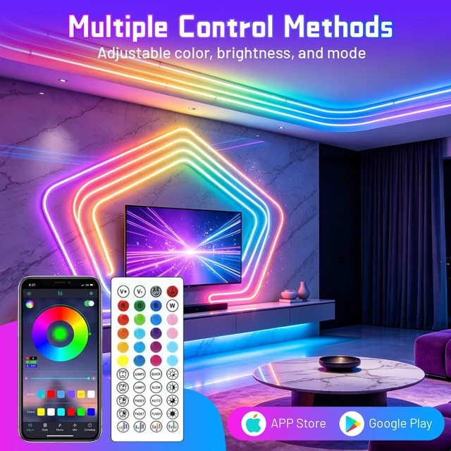 Alt view image 2 of 7 - 100FT RGB LED Neon Rope Lights (50FT* 2 Rolls), Flexible LED Strip Lights | Flexible Waterproof App & Remote Control Music Sync LED Rope Lights, Multiple Modes for Bedroom Gaming Room & Outdoor Decor