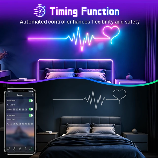 Alt view image 4 of 7 - 100FT RGB LED Neon Rope Lights (50FT* 2 Rolls), Flexible LED Strip Lights | Flexible Waterproof App & Remote Control Music Sync LED Rope Lights, Multiple Modes for Bedroom Gaming Room & Outdoor Decor