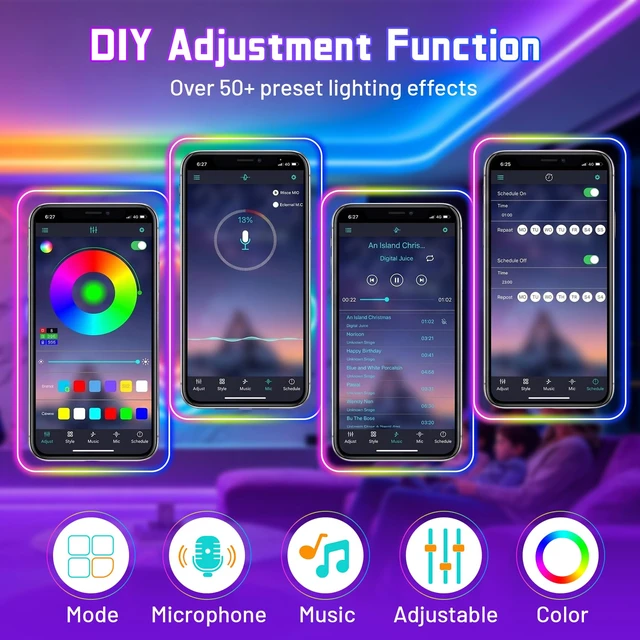 Alt view image 3 of 7 - 100FT RGB LED Neon Rope Lights (50FT* 2 Rolls), Flexible LED Strip Lights | Flexible Waterproof App & Remote Control Music Sync LED Rope Lights, Multiple Modes for Bedroom Gaming Room & Outdoor Decor