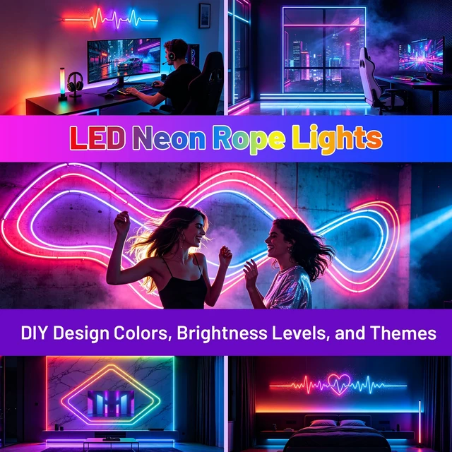 Alt view image 6 of 7 - 100FT RGB LED Neon Rope Lights (50FT* 2 Rolls), Flexible LED Strip Lights | Flexible Waterproof App & Remote Control Music Sync LED Rope Lights, Multiple Modes for Bedroom Gaming Room & Outdoor Decor