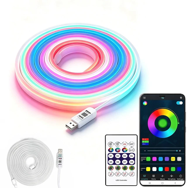 Main image of LED Neon Rope Lights, RGB Strip Lights 10FT | Light Follows Sound, Custom Colors, Remote Control, Waterproof IP68, DIY Design