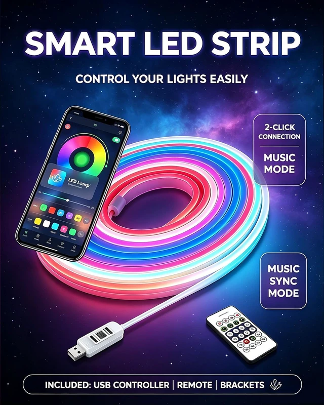 Alt view image 3 of 7 - LED Neon Rope Lights, RGB Strip Lights 10FT | Light Follows Sound, Custom Colors, Remote Control, Waterproof IP68, DIY Design