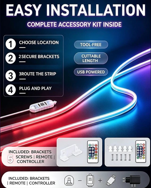 Alt view image 5 of 7 - LED Neon Rope Lights, RGB Strip Lights 10FT | Light Follows Sound, Custom Colors, Remote Control, Waterproof IP68, DIY Design
