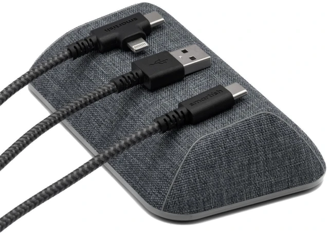 Main image of Magnetic Cord Holder, Bigger Cable Wrangler, Office Desk Organizer | Holds 8 Cords, 2 Cable Clips, Weighted Base, Charger Keeper, Phone Charging Cable Management, Nightstand Accessories, Gray