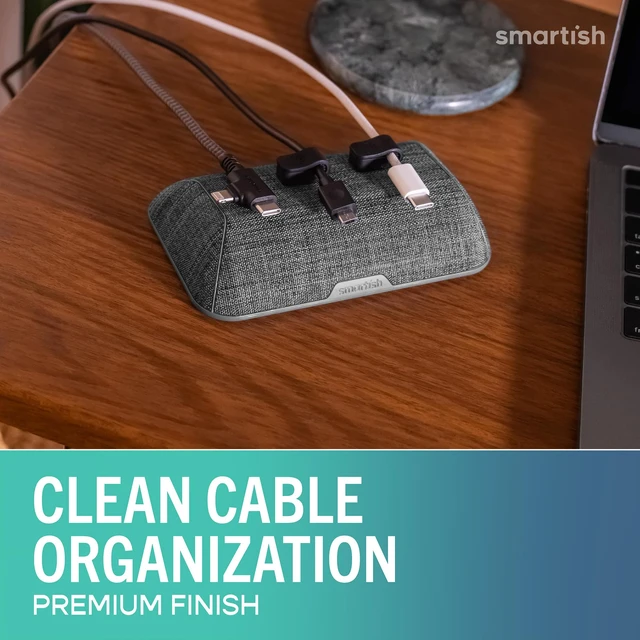 Alt view image 2 of 7 - Magnetic Cord Holder, Bigger Cable Wrangler, Office Desk Organizer | Holds 8 Cords, 2 Cable Clips, Weighted Base, Charger Keeper, Phone Charging Cable Management, Nightstand Accessories, Gray