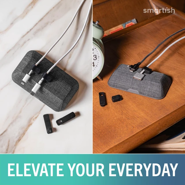 Alt view image 4 of 7 - Magnetic Cord Holder, Bigger Cable Wrangler, Office Desk Organizer | Holds 8 Cords, 2 Cable Clips, Weighted Base, Charger Keeper, Phone Charging Cable Management, Nightstand Accessories, Gray