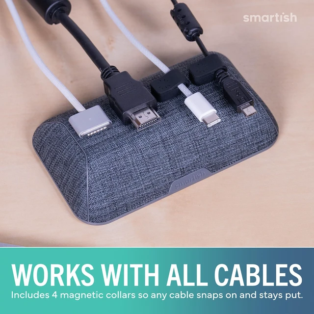Alt view image 6 of 7 - Magnetic Cord Holder, Bigger Cable Wrangler, Office Desk Organizer | Holds 8 Cords, 2 Cable Clips, Weighted Base, Charger Keeper, Phone Charging Cable Management, Nightstand Accessories, Gray