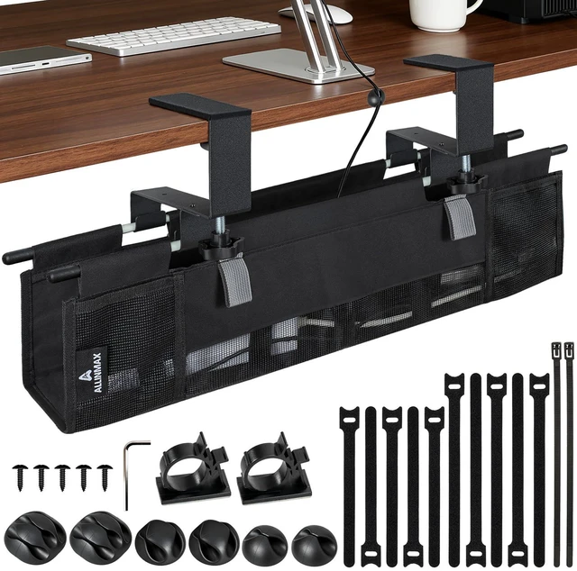 Main image of Under Desk Cable Organizer, Cable Management Tray, Clamp or Screw Mount | Heavy-Duty Oxford 900D Fabric, 20-Piece Cable Management Kit, Supports Up to 17.6 lbs