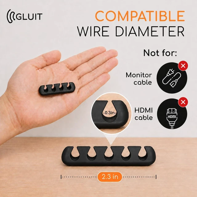 Alt view image 4 of 7 - Cord Organizer for Desk, Nightstand Cable Holder, 5 Pack, Multislot, Black | Adhesive Charger Organizer, Cable Management for Desk Car Office Home College Dorm Room Cable Clips for Cords