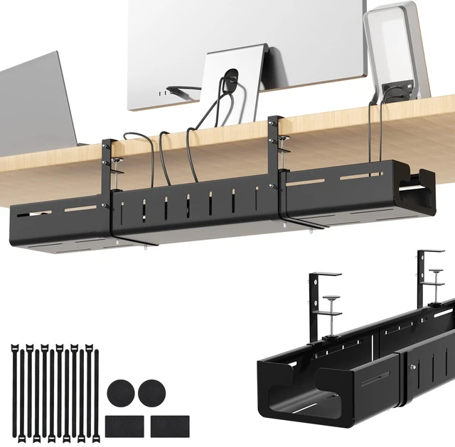 Main image of Under Desk Cable Management Tray,Expandable 25.2" 38.6",Black | Heavy Duty Carbon Steel,Cable Tray with No Drill Clamp Mount,Adjustable Under Desk Cord Management for Office Home,Rustproof