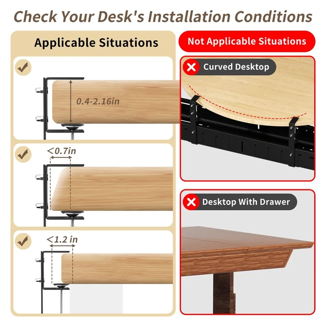 Alt view image 7 of 7 - Under Desk Cable Management Tray,Expandable 25.2" 38.6",Black | Heavy Duty Carbon Steel,Cable Tray with No Drill Clamp Mount,Adjustable Under Desk Cord Management for Office Home,Rustproof