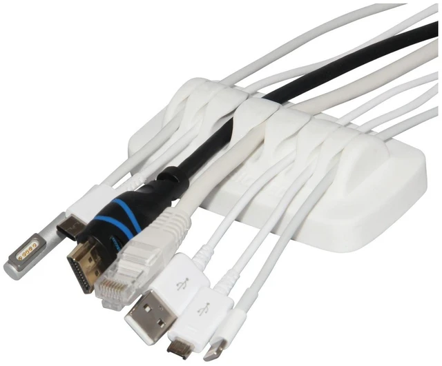 Main image of Heaviest Cable Organizer on the Market! Compact and Weighted Desktop Cord Holder for Desk and Nightstand, Eco-Friendly Silicone, No Bad Smell, Bundled with 4 Reusable Cable Ties! (White)