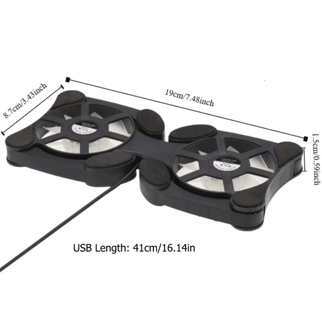 Alt view image 3 of 7 - Mini USB Laptop Cooling Pad with 2 Fans Foldable Portable Cooler for 7-15 Inch Notebook, Adjustable Arms Quiet Use Overheat Prevention