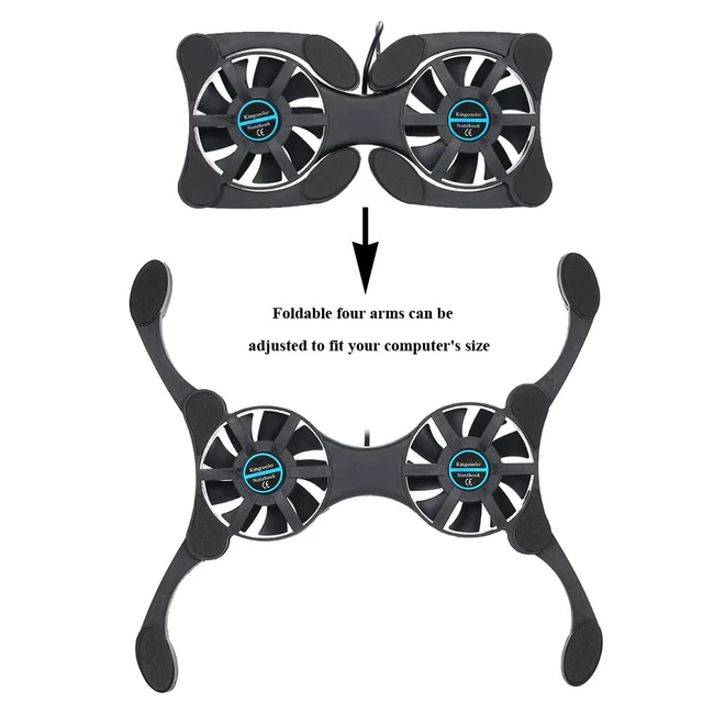 Alt view image 4 of 7 - Mini USB Laptop Cooling Pad with 2 Fans Foldable Portable Cooler for 7-15 Inch Notebook, Adjustable Arms Quiet Use Overheat Prevention
