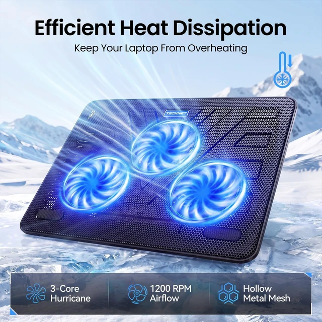 Alt view image 2 of 7 - Laptop Cooling Pad, Portable Slim Laptop Cooler for 12"-17" Laptops | 60% High-Efficiency Cooling, Whisper-Quiet Design, Dual USB Ports, LED Working Indicator, Alloy Material Mesh